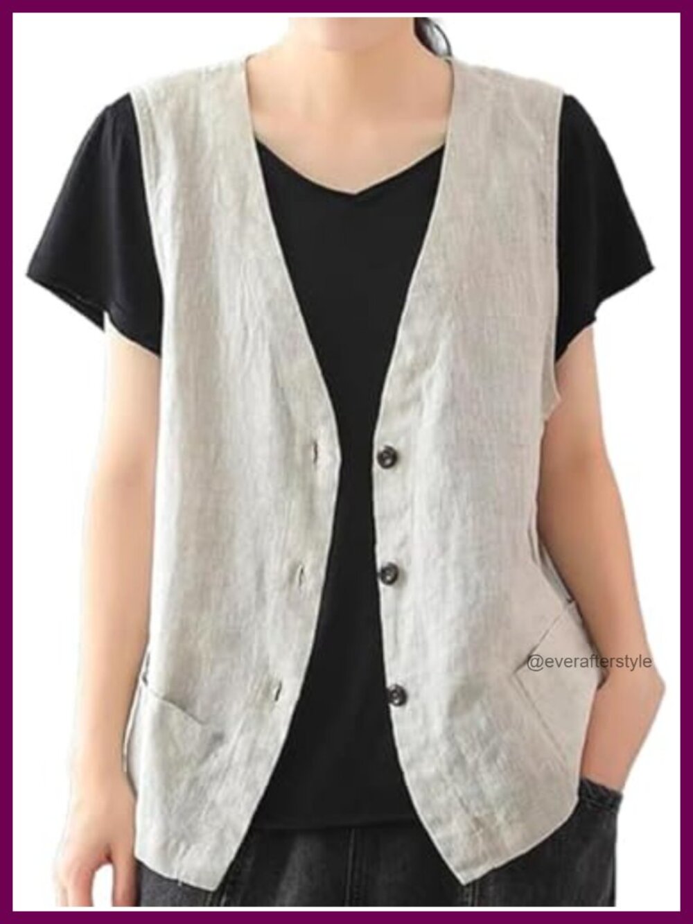 Cotton Linen Sleeveless Vest Button Front Waistcoat Casual